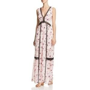Aqua Floral V-Neck Maxi Dress Pink White Size XS NWT